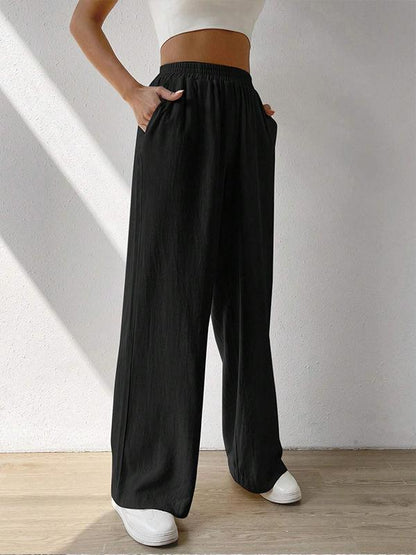 Solid Slant Pocket Wide Leg Pants Black