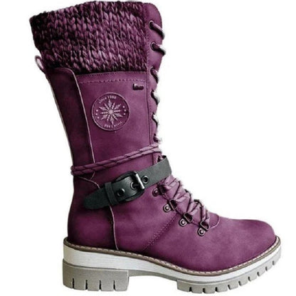 Mid tube square heel round toe martin boots Purple