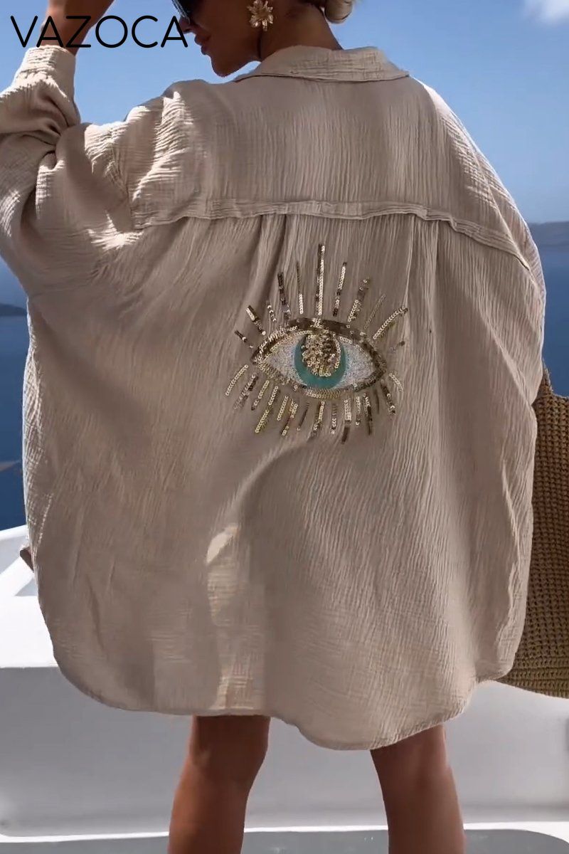 Casual sequin beaded shirt Light khaki