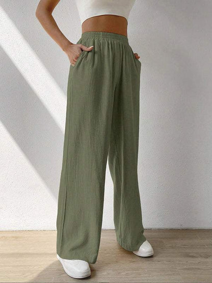 Solid Slant Pocket Wide Leg Pants Green