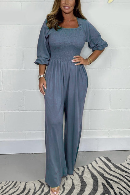 Casual solid color jumpsuit Blue