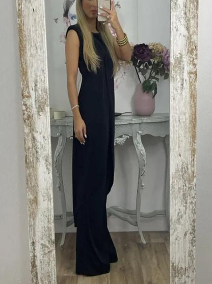 Casual slit top and trousers two-piece set Black