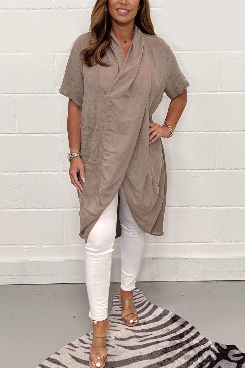 Long cotton and linen blouse Khaki