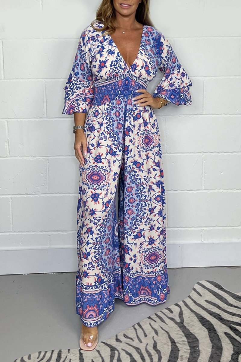 V-neck printed jumpsuit Purple