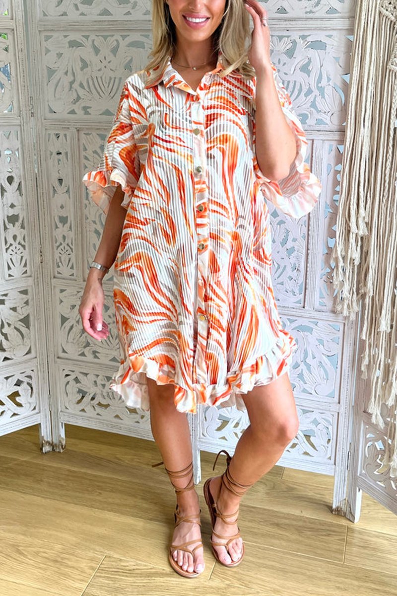 Casual printed shirt dress Orange