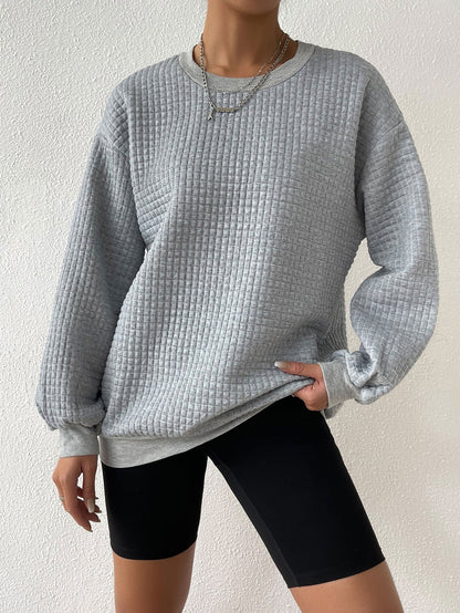 Letter Patch Detail Drop Shoulder Sweatshirt Grey