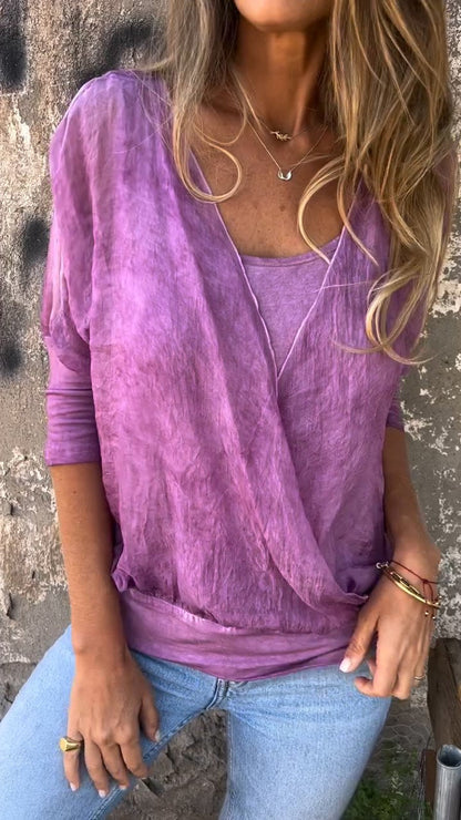 Solid Color Round Neck Mid-sleeve Top purple