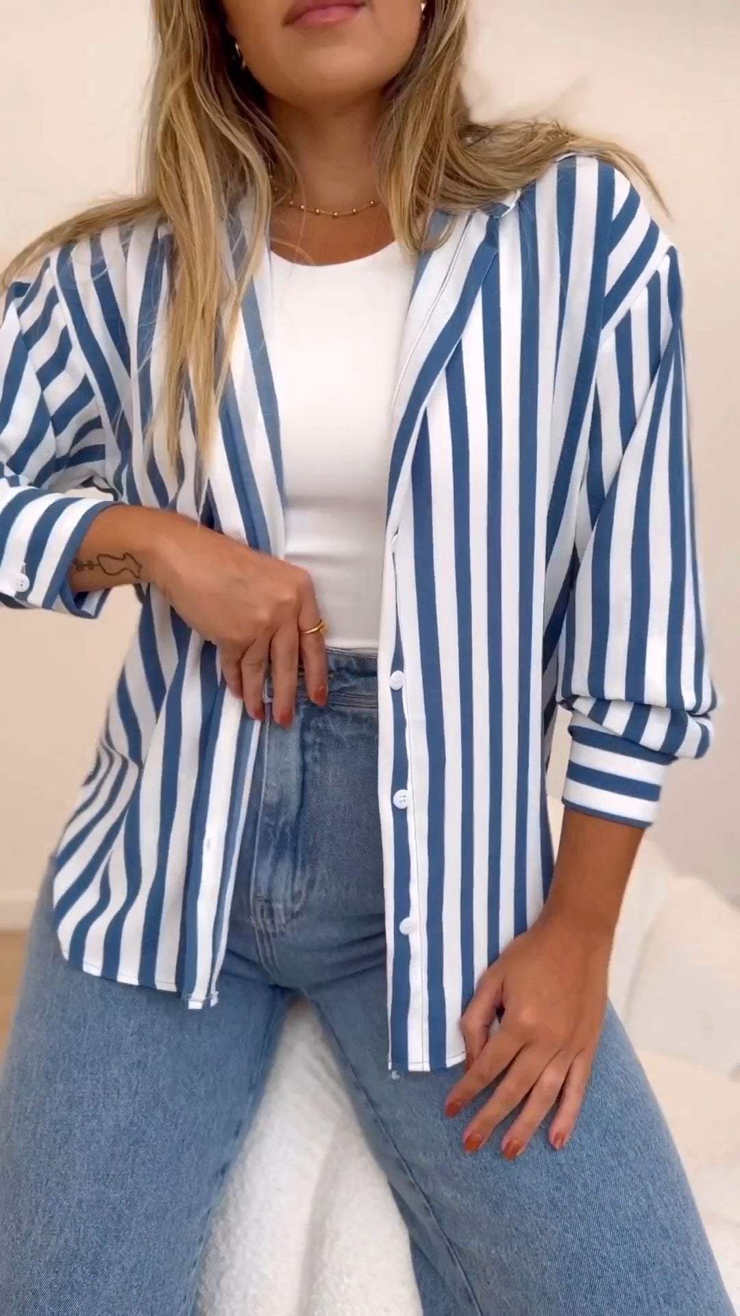 Women's Lapel Long Sleeve Striped Shirt