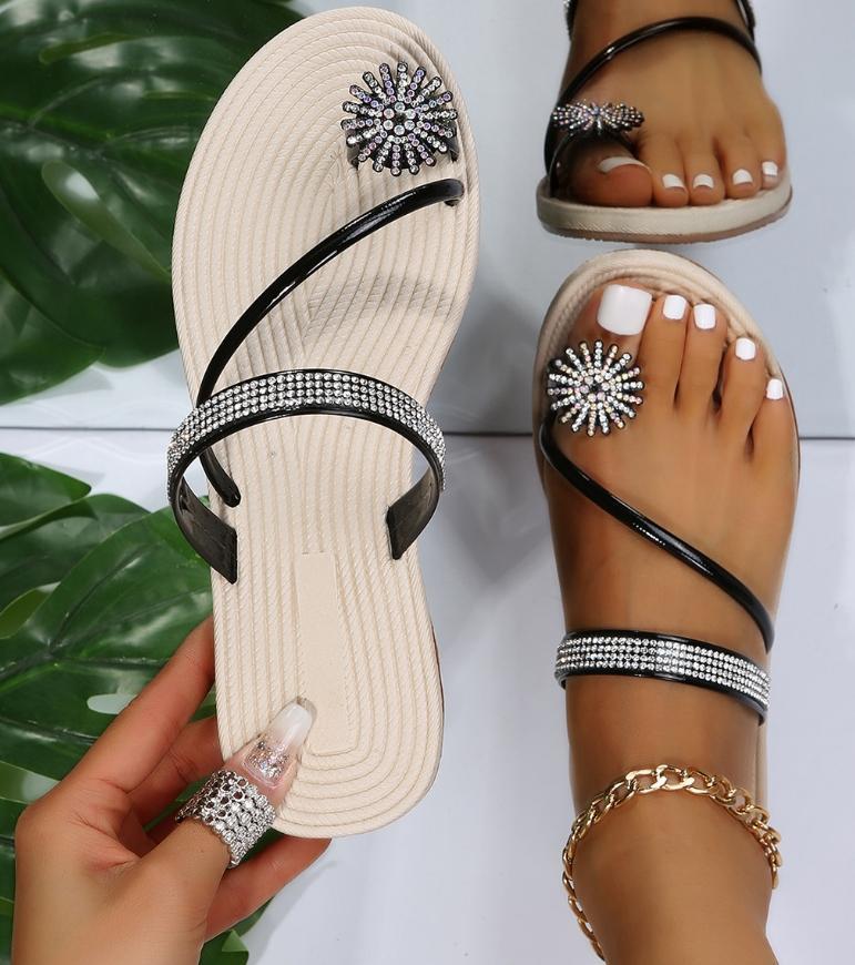 Rhinestone Flat Casual Sandals Color 1