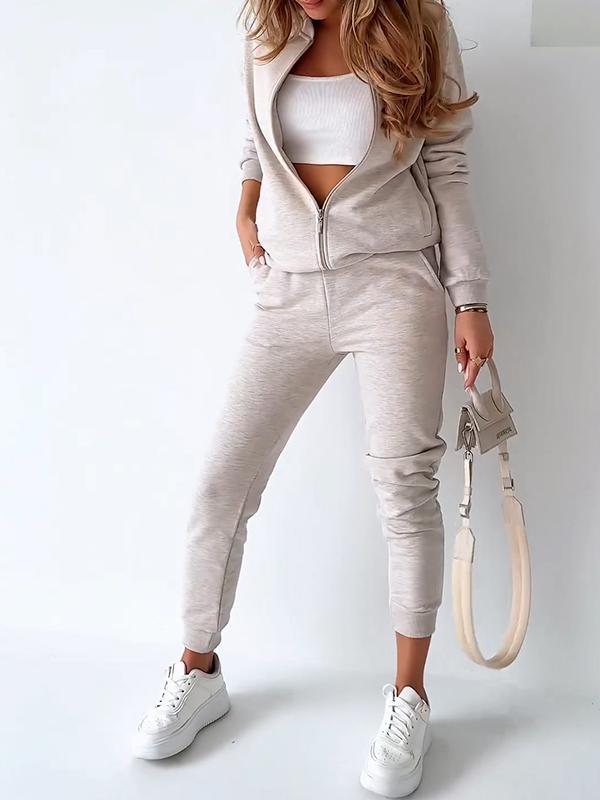 Casual Crew Neck Zipper Sport Two-piece Suit