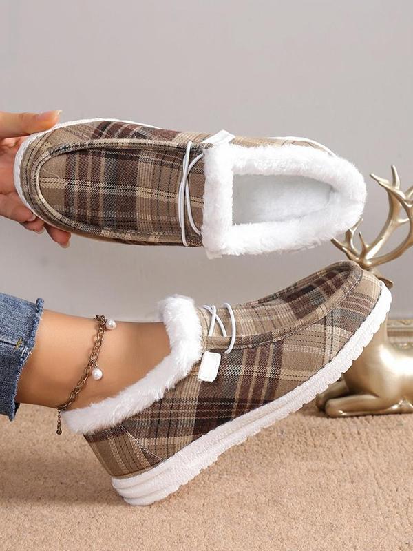 women's thickened velvet warm cotton shoes Brown Plaid