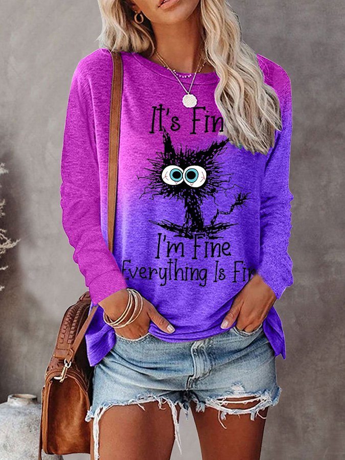 Women's It's Fine I'm Fine Everything Is Fine Gradient Letter Print T-shirt Picture 5