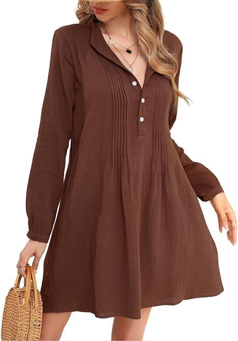 Women's V-neck Long-sleeved Casual Dress