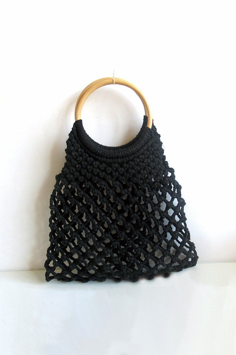 Thick cotton rope woven bag Black One Size