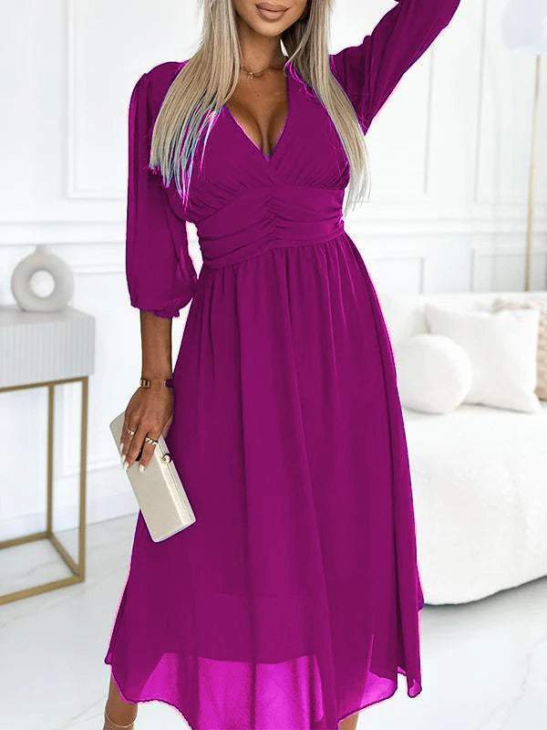 V-neck Mid-sleeve Dress purple