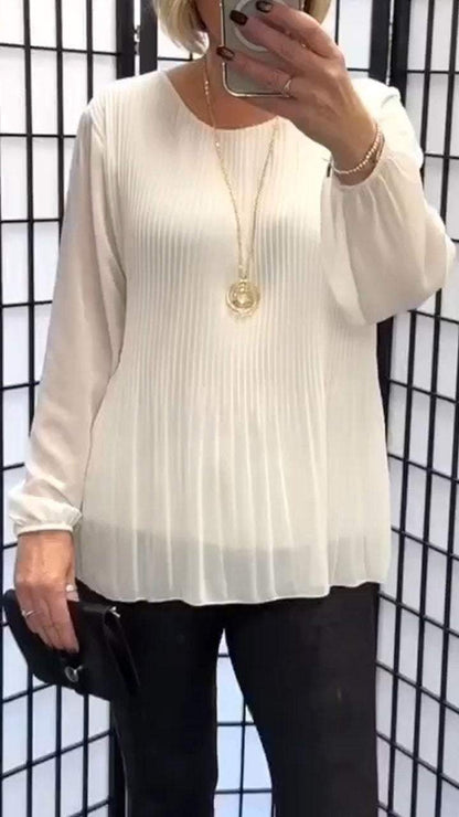 Casual Round Neck Long Sleeve Top White