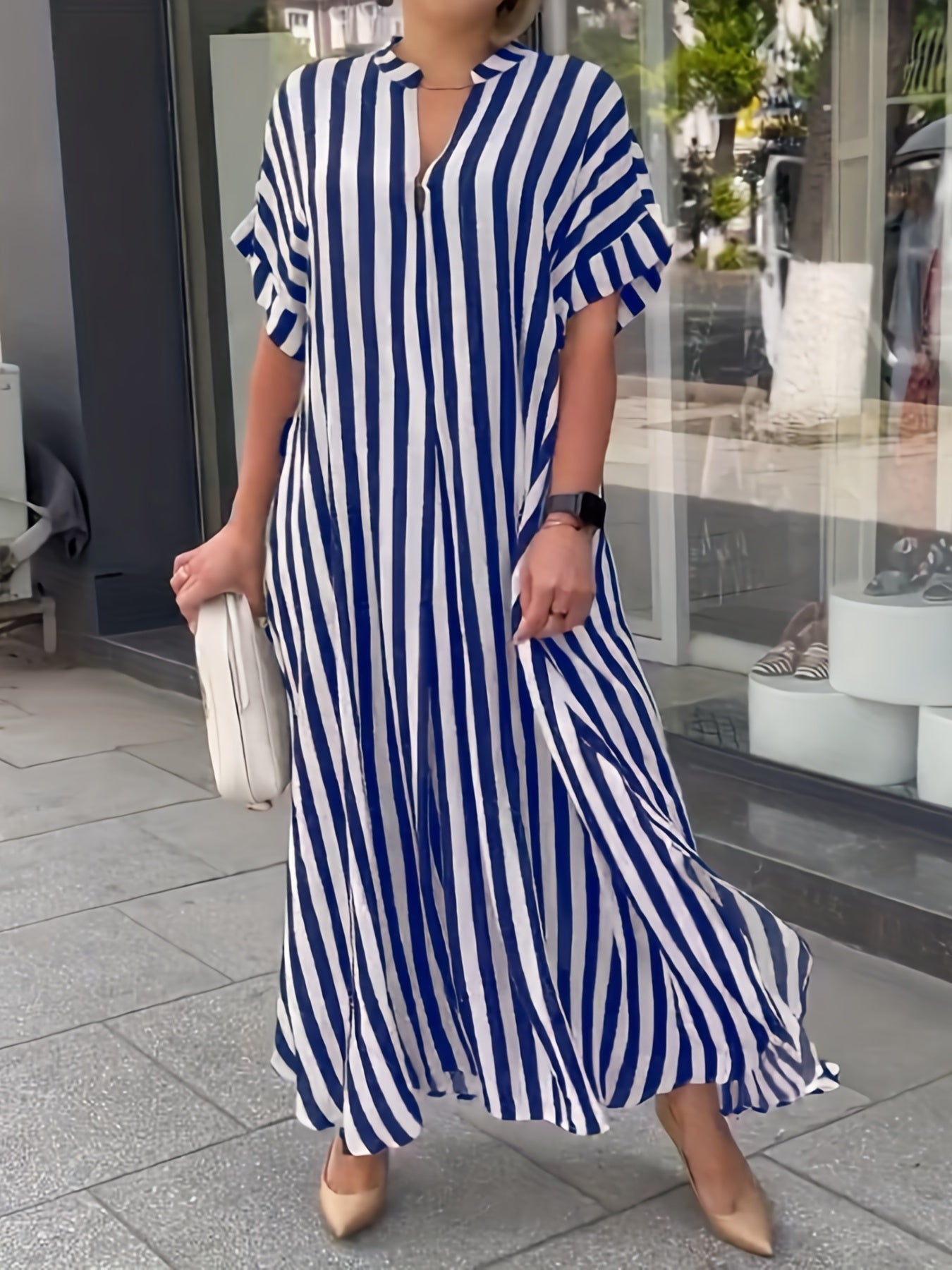 Classic Striped Shirt Dress Blue