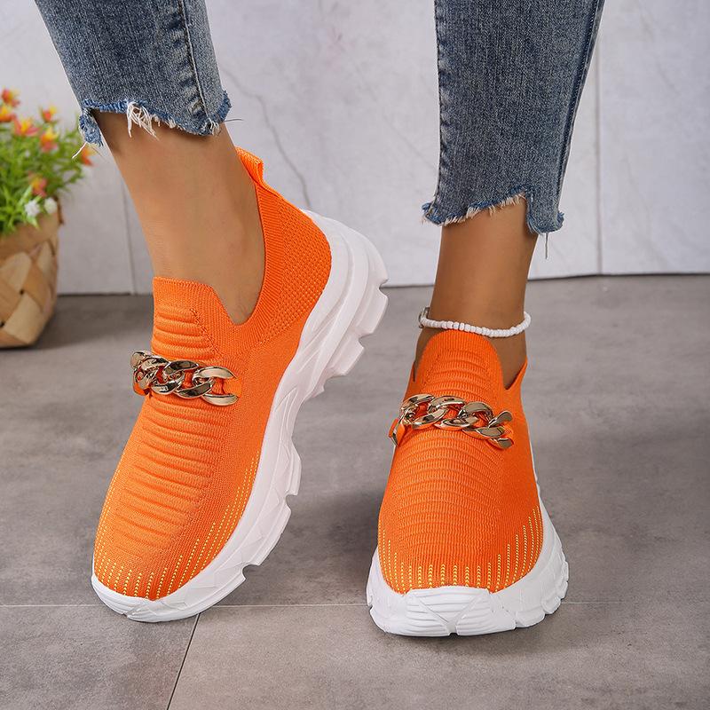 Women's Breathable Fly Woven Surface Lightweight Comfortable Casual Shoes Orange