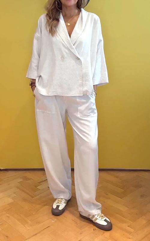 Casual Lapel Two Piece Suit white