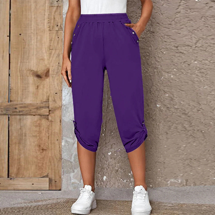 Fashion Casual Seven-point Elastic Pants Purple