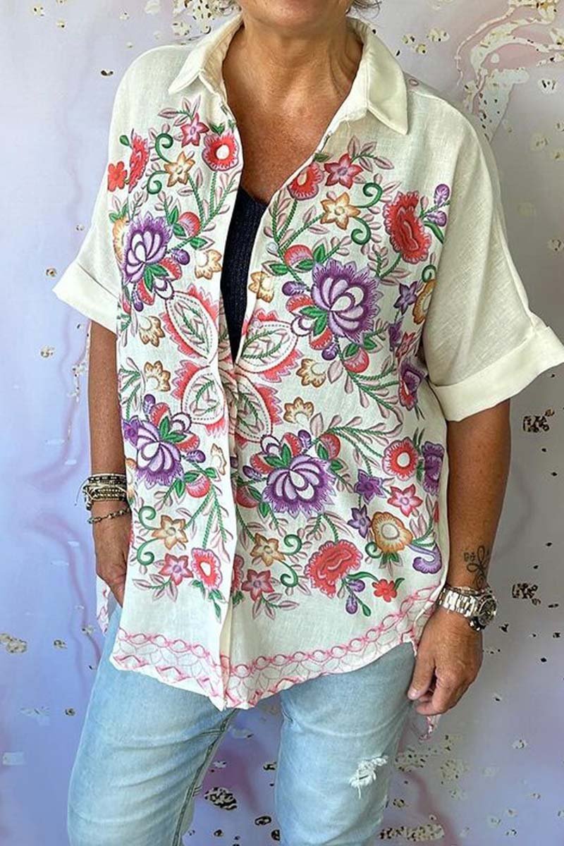 Casual printed loose shirt Purple white