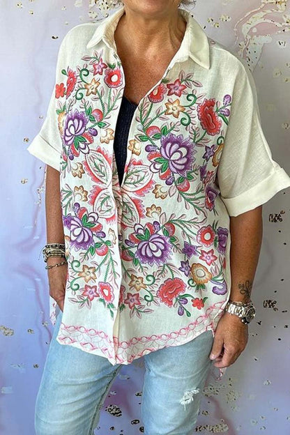 Casual printed loose shirt Purple white