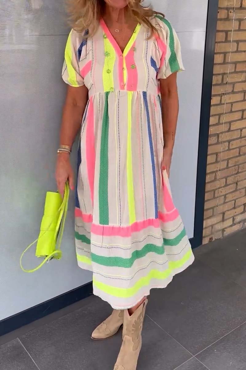 Women's Colorful Striped Short Sleeve Dress