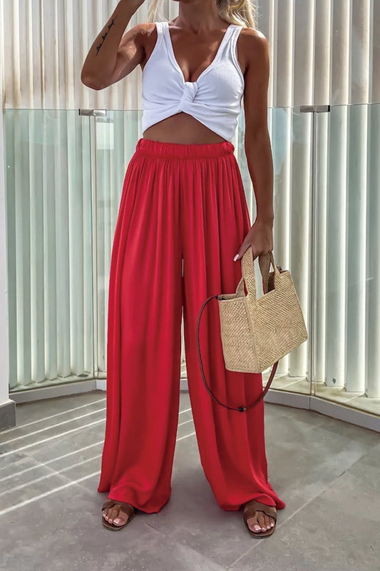 Women's Solid Satin Trousers Red