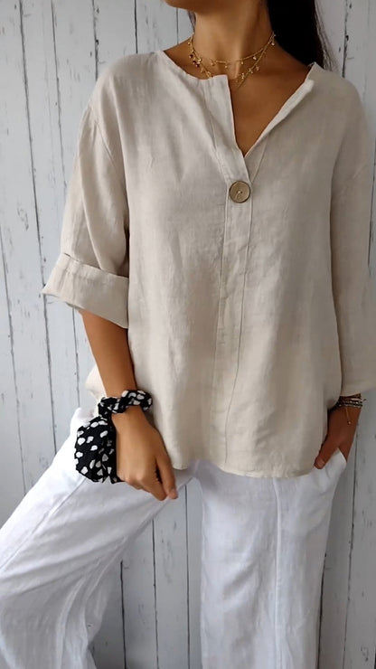 V-neck Cotton and Linen Comfortable Top