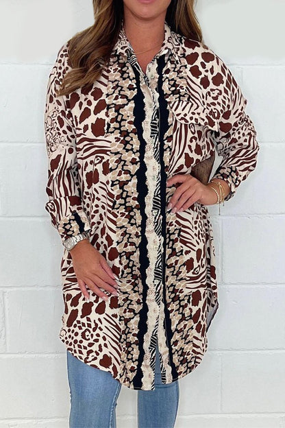 Animal print shirt dress Brown