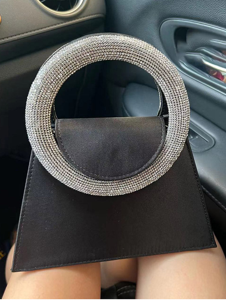 Rhinestone Handle Satin Clutch