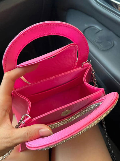 Rhinestone Handle Satin Clutch