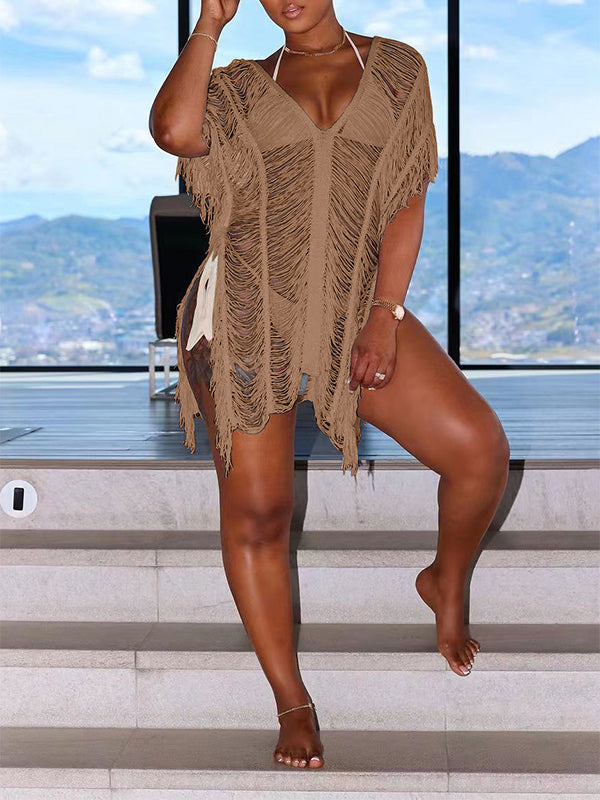 Shredded Fringe Top Khaki