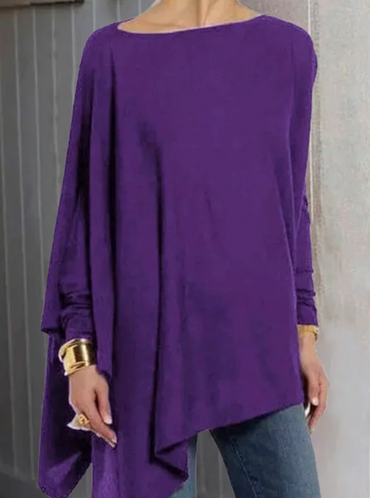 Women Vintage Round Neck Long Sleeve Cotton-Blend T-shirt Purple