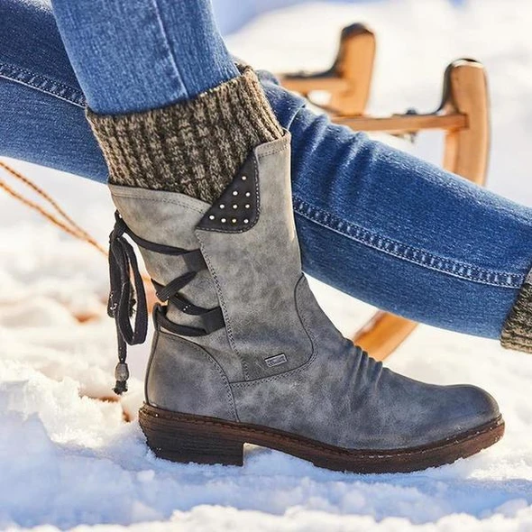 Winter Warm Back Lace Up Boots Shoes grey