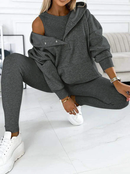 Casual and Comfortable Sweatshirt Suit sweater+vest+pants dark gray