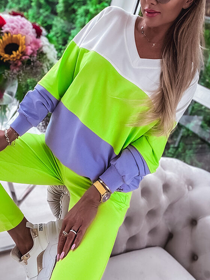 Women's Fashion Color Block Sweatshirt and Pants Suit