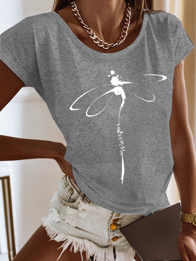 Casual Jersey Dragonfly Loose T-Shirt Grey