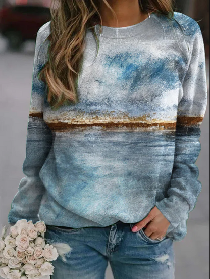 Long Sleeve Cotton-Blend Casual Sweatshirt Blue