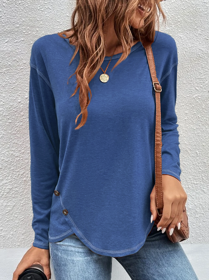 Plain Long Sleeve Casual T-Shirt Blue