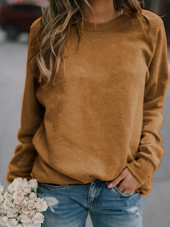 Long Sleeve Cotton-Blend Tops Camel