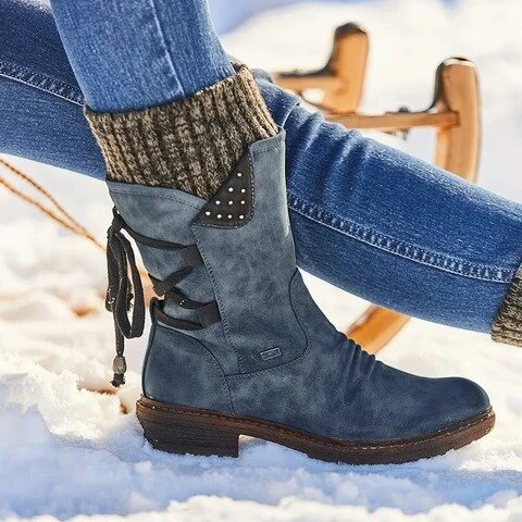 Winter Warm Back Lace Up Boots Shoes blue