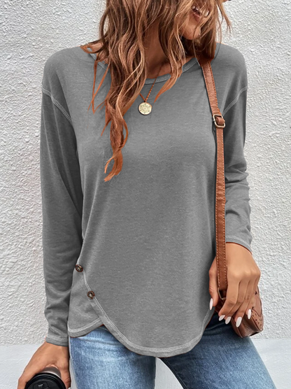 Plain Long Sleeve Casual T-Shirt Grey