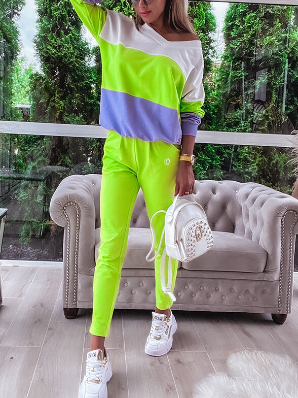 Women's Fashion Color Block Sweatshirt and Pants Suit