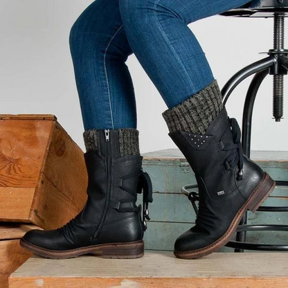 Winter Warm Back Lace Up Boots Shoes black