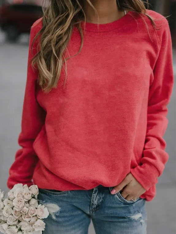 Long Sleeve Cotton-Blend Tops Red