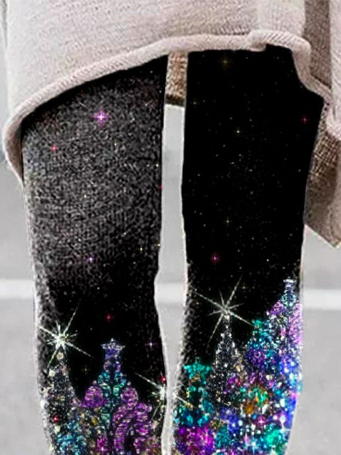 Women's Christmas Tree Glitter Print Leggings