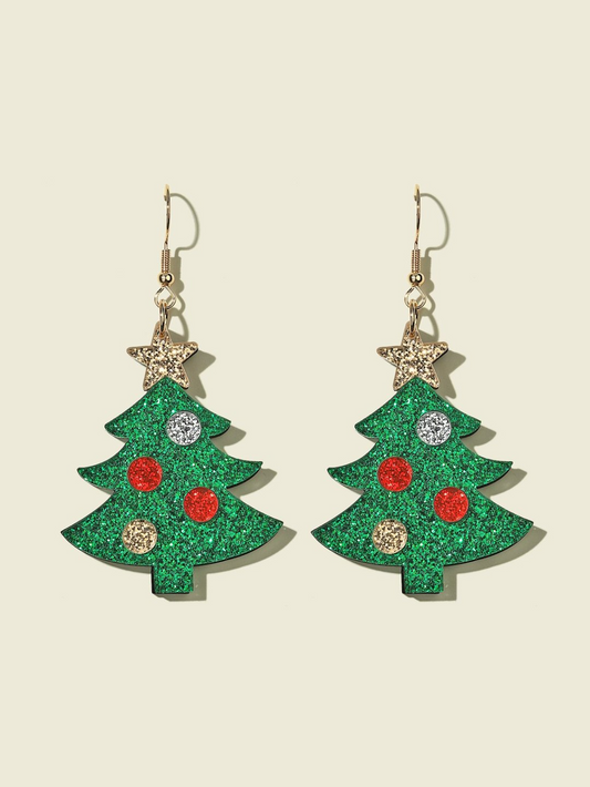 Women's Christmas Tree Vintage Earrings Green Size