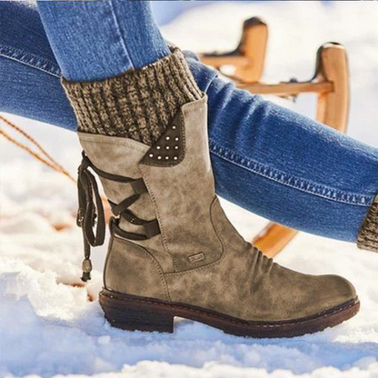 Winter Warm Back Lace Up Boots Shoes brown