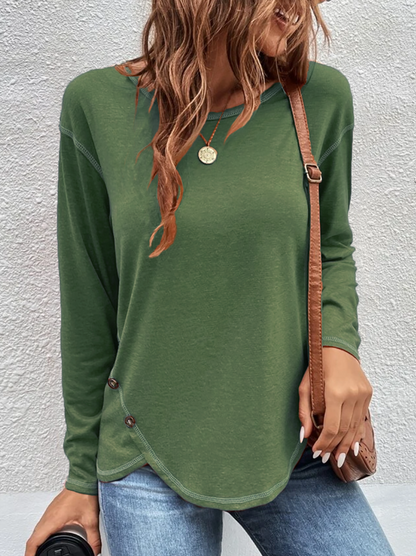 Plain Long Sleeve Casual T-Shirt Green